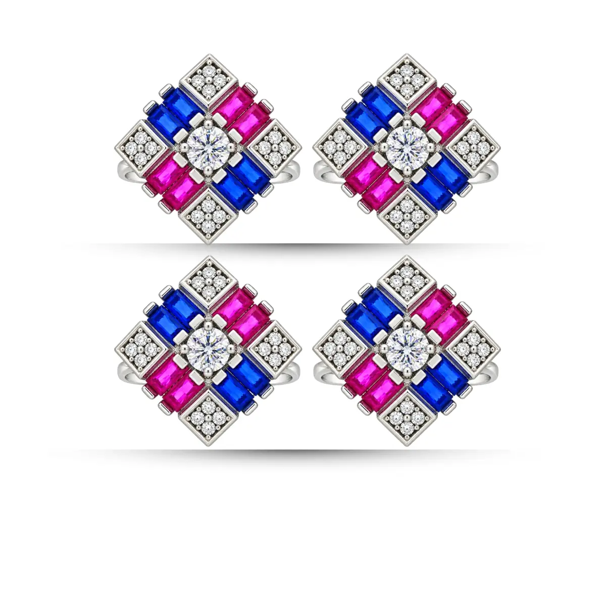 925 Sterling Silver A Toe Ring Pair Of 2 Geometric And Square Motif For Women